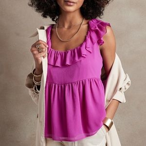 BANANA REPUBLIC Top Smal Peplum Ruffles Tie-Back Hot Pink